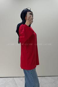 Red Crew Neck Long Arm Without Accessories Unprinted Blouse