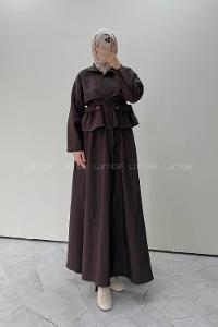 Bitter Brown Neckband Long Arm Parachute Fabric Flared Skirt Suit