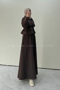 Bitter Brown Neckband Long Arm Parachute Fabric Flared Skirt Suit