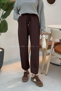 Brown Elastic Trousers High Waist Elastic Waist Regular Cut Bottom Tracksuit
