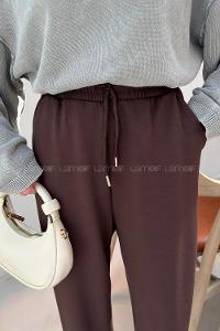 Brown Elastic Trousers High Waist Elastic Waist Regular Cut Bottom Tracksuit