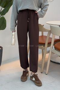 Brown Elastic Trousers High Waist Elastic Waist Regular Cut Bottom Tracksuit