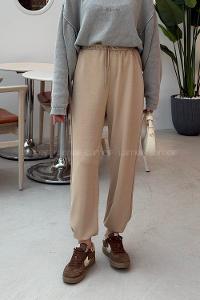 Cream Elastic Trousers High Waist Elastic Waist Regular Cut Bottom Tracksuit
