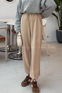 Cream Elastic Trousers High Waist Elastic Waist Regular Cut Bottom Tracksuit