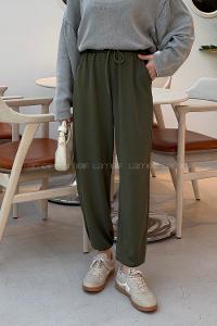 Green Elastic Trousers High Waist Elastic Waist Regular Cut Bottom Tracksuit