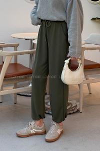 Green Elastic Trousers High Waist Elastic Waist Regular Cut Bottom Tracksuit