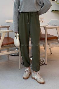 Green Elastic Trousers High Waist Elastic Waist Regular Cut Bottom Tracksuit