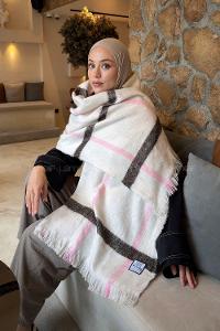 Lamelif Ekose Desen Omuz Şal Taş Şeker Pembe
