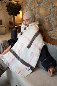 Lamelif Ekose Desen Omuz Şal Taş Şeker Pembe