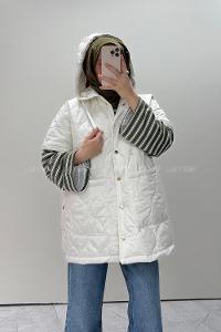 Lamelif Oversize Gold Çıt Çıt Detaylı Şişme Yelek Beyaz