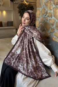 Lamelif Rose Garden Desen Bambu Şal Acı Kahve