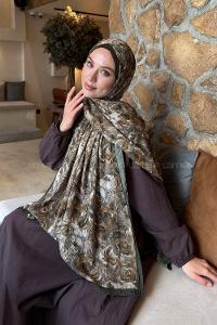 Lamelif Rose Garden Desen Bambu Şal Asker Yeşili