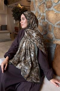 Lamelif Rose Garden Desen Bambu Şal Asker Yeşili