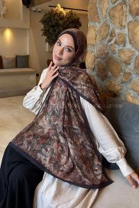 Lamelif Rose Garden Desen Bambu Şal Badem