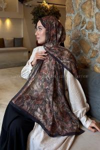 Lamelif Rose Garden Desen Bambu Şal Badem