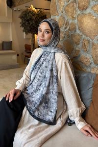 Lamelif Rose Garden Desen Bambu Şal Beyaz Siyah