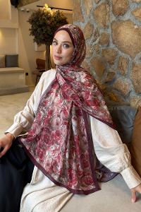 Lamelif Rose Garden Desen Bambu Şal Bordo