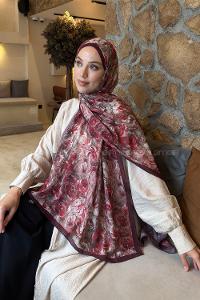 Lamelif Rose Garden Desen Bambu Şal Bordo