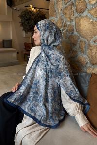 Lamelif Rose Garden Desen Bambu Şal İndigo