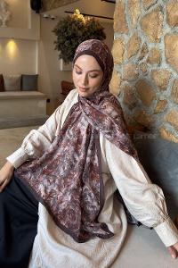 Lamelif Rose Garden Desen Bambu Şal Kahverengi