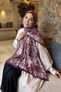 Lamelif Rose Garden Desen Bambu Şal Koyu Bordo