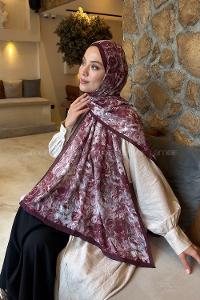 Lamelif Rose Garden Desen Bambu Şal Koyu Bordo