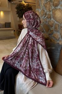 Lamelif Rose Garden Desen Bambu Şal Koyu Bordo