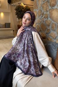 Lamelif Rose Garden Desen Bambu Şal Koyu Mor