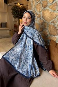 Lamelif Rose Garden Desen Bambu Şal Lacivert