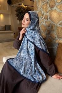 Lamelif Rose Garden Desen Bambu Şal Lacivert