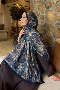 Lamelif Rose Garden Desen Bambu Şal Lacivert Bej