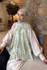 Lamelif Rose Garden Desen Bambu Şal Mint Yeşili