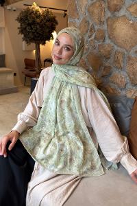 Lamelif Rose Garden Desen Bambu Şal Mint Yeşili