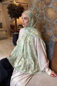 Lamelif Rose Garden Desen Bambu Şal Mint Yeşili