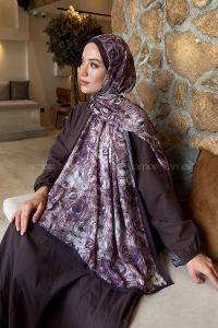 Lamelif Rose Garden Desen Bambu Şal Mürdüm