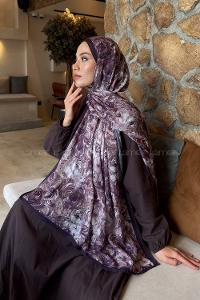 Lamelif Rose Garden Desen Bambu Şal Mürdüm