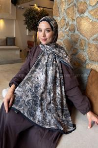 Lamelif Rose Garden Desen Bambu Şal Siyah Vizon