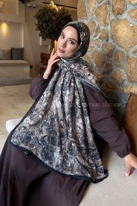 Lamelif Rose Garden Desen Bambu Şal Siyah Vizon