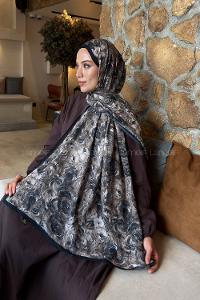 Lamelif Rose Garden Desen Bambu Şal Siyah Vizon