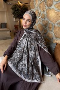 Lamelif Rose Garden Desen Bambu Şal Soft Kahve