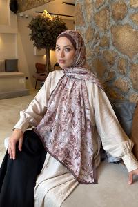 Lamelif Rose Garden Desen Bambu Şal Sütlü Kahve