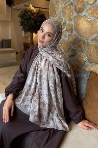 Lamelif Rose Garden Desen Bambu Şal Vizon