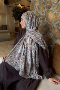 Lamelif Rose Garden Desen Bambu Şal Vizon