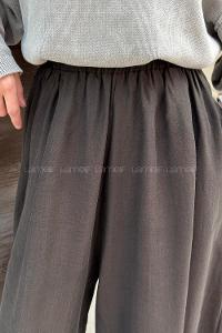 Dark Brown Tensel Elastic Waist Comfortable Pants
