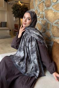 Lamelif Vintage Flower Desen Bambu Şal Füme