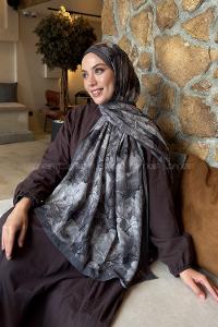 Lamelif Vintage Flower Desen Bambu Şal Füme