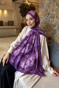 Lamelif Vintage Flower Desen Bambu Şal Mor
