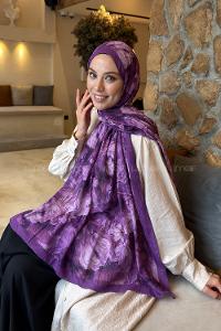 Lamelif Vintage Flower Desen Bambu Şal Mor