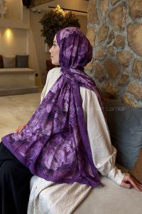 Lamelif Vintage Flower Desen Bambu Şal Mor