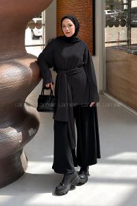 Lamelif Kemer Bağlamalı Tunik Siyah